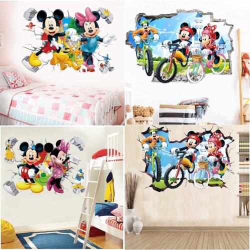 Mickey Minnie Broken Roll Wall Stickers For Kids Room mural Fairy tale Cartoon decals DIY Decor Paper Girls Room Decoration gift