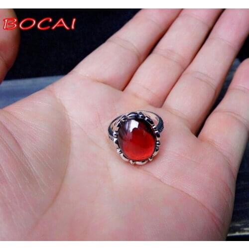 Real S925 Thai silver jewelry retro personality ethnic style ring red garnet ring female