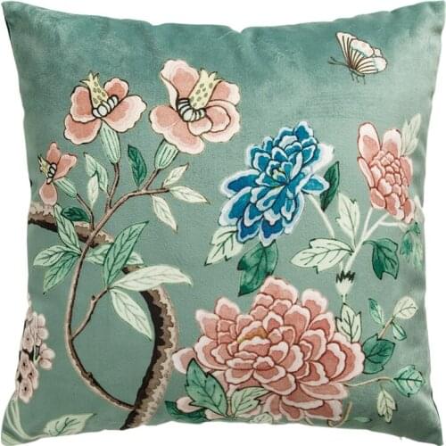 Set of 2 Throw Pillow Covers Eastern Nature Home Blossom Bird Decorative Pillow Cases Home Decor Square 45x45cm Green