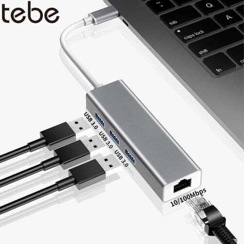 Tebe 4 IN 1 USB C Ethernet Adapter Hub Type-c to 3* USB 3.0 10/100Mbps RJ45 Lan Adapter For Macbook Air Windows