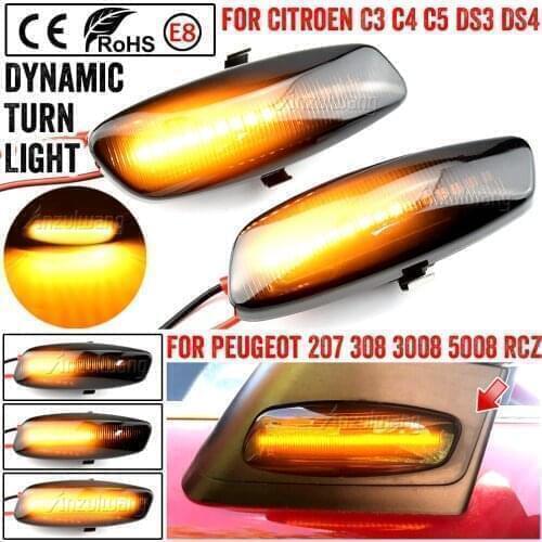 A Pair Turn Signal Blinker Light LED Car Dynamic Side Marker Signal Lamp For Peugeot 308 207 3008 5008 Turn Indicators