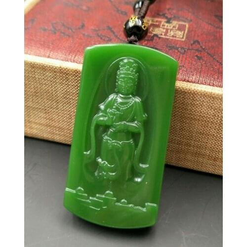 Hetian jade pendant jade Guanyin spinach green jade Buddha Pendant