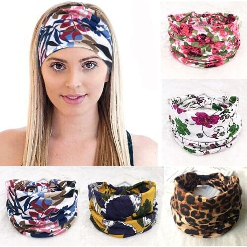 Bohemian Wide Cotton Stretch Women Headbands Autumn Winter Prints Elastic Turban Yoga Run Band Female Hair Accessories