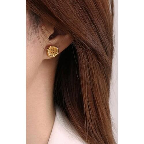 European and American Simple Button Earrings Fashion Unique Metal Retro Pop Brass Punk Style