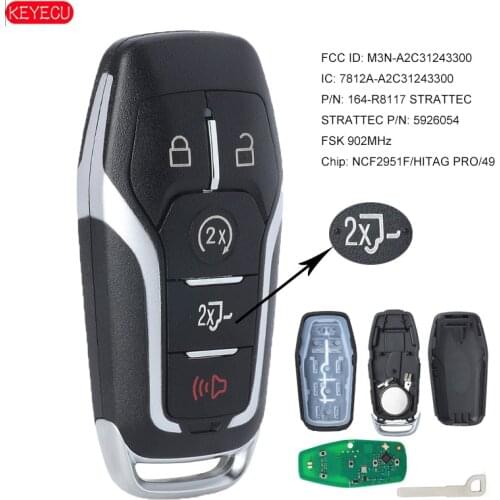KEYECU Smart Remote Key FSK 902MHz HITAG PRO 49 Chip for Ford SUV F150 F250 2015 2016 2017 FCCID: M3N-A2C31243300 P/N: 16-R8117