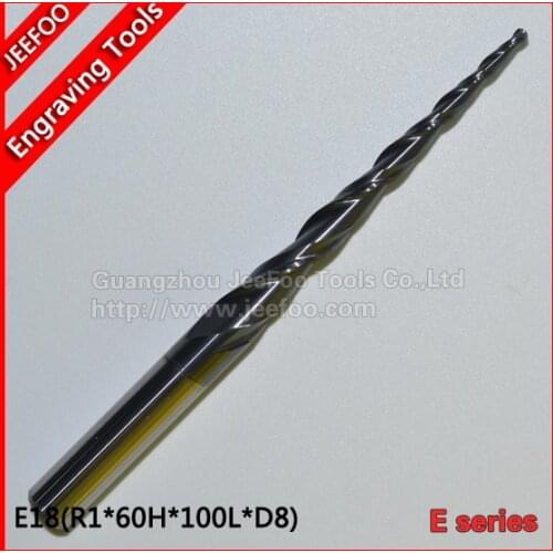 R1.0*60H*D8*100L*2F Solid Carbide Ball Nose Tapered End Mills cnc carving bit engraving Router Bits Taper Wood Metal Cutter