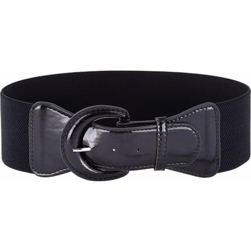 Grace Karin Belts For Women Ladies Fashion PU Leather Woman Belt Wide Metal Hook Stretchy Black Brown Womens Elastic Waist Belt