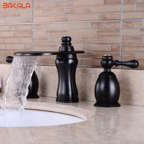Luxury 3 pcs Set Faucet Bathroom Mixer Deck Mounted Sink Tap Basin Faucet Set Black ORB Finish Mixer Tap Faucet