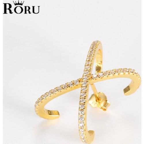 S925 Sterling Silver 19.5mmx12mm Full Big Shiny Cubic Zircon Ear Cuffs Cross Stud Earrings for Women 2021 Trendy Fine Jewelry