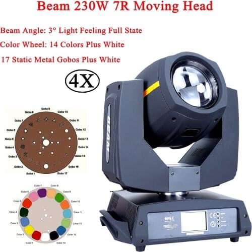 4Pcs/Lot Stage Lighting Beam Light 230W Touch Screen Moving Head DMX512 LED 7R Lamp Bulb 14Colors Gobo for Disco Club DJ Party