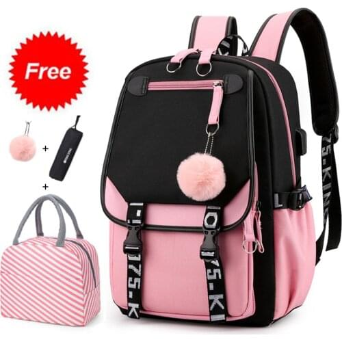 Teen Girl School Backpack with USB Charging Port 15.6 Inch Laptop Bag Water Resistant Nylon School Bookbag New 2021