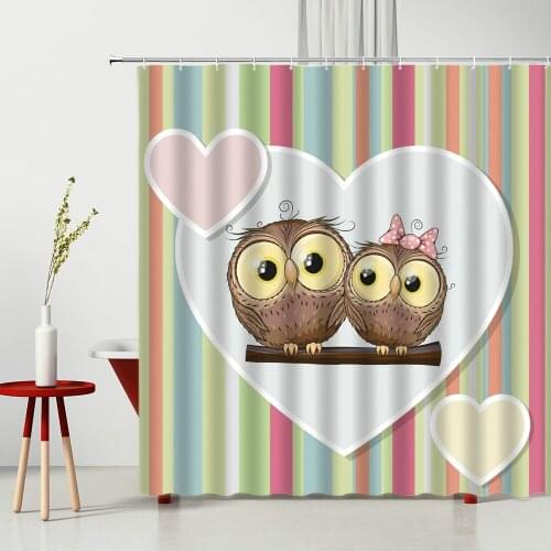 Child Shower Curtains Cartoons Lovely Owl Printing Pattern Bathtub Decoration Polyester Cloth Multiple Size Hanging Curtains