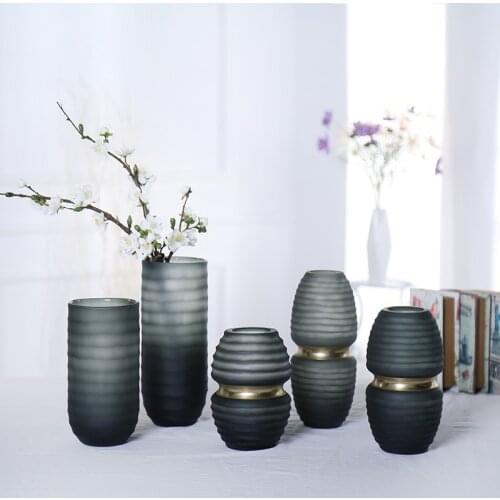 Modern Living Room Decoration Dark Gray Glass Vase Simulation Vase Home Decoration Ornaments Living Room Decor Flower Vase