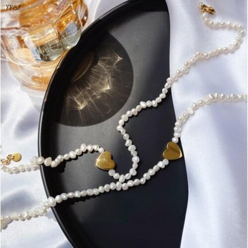 Pearl necklace with gold heart stainless steel gold french style summer beach necklaces for women 2021 boho jewelry