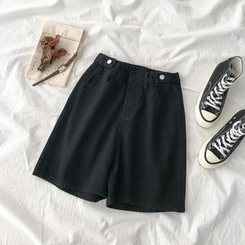 2021 New Elastic Force High Waist Women Shorts Jeans Casual Streetwear Vintage Femme Denim Five Points Trousers Wide Leg Pants