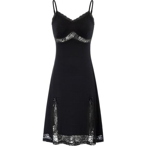 Belle Poque Women Dresses Lace Patchwork Full Slip Dress Summer Sexy Elegant Spaghetti Straps V-Neck Short A-Line Slip Dress