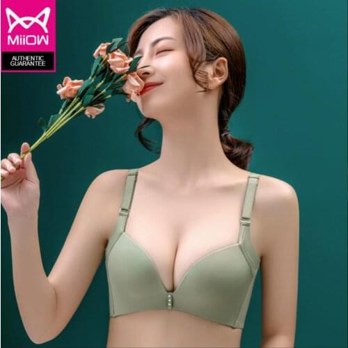 MiiOW Underwear Womens Small Chest Gathering, Non-wire Adjustable Side Concealed Side Breasts Anti-sagging Seamless Back Bra