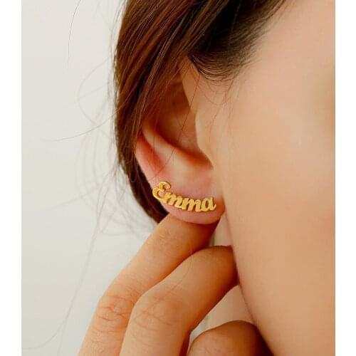 1 Pair Personalized Custom Name Earrings For Women Customize Initial Cursive Nameplate Stud Earring Gift For Best Friend Girls