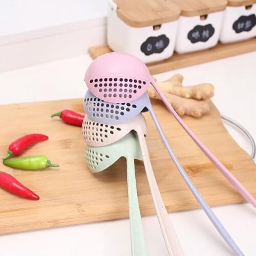 1Pcs Hot Selling 2 in 1 Long Handle Soup Spoon Home Strainer Cooking Colander Kitchen Scoop Plastic Spoon Tableware