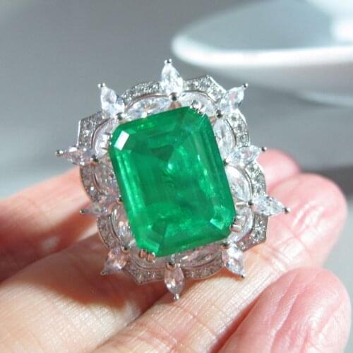 100% 925 sterling silver Large 5A Zircon created Gemstone Emerald Ring For Women Anniversary Gifts Cocktail Party Jewelry