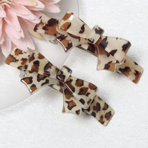 2PCS/Set Fashion Leopard Acrylic Hair Clips For Women Girls Headband Sweet Hairpins Bow Barrettes Hair Accessories Set