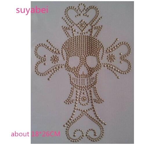 2pc/lot Cross Skull Heart hot fix motif iron on crystal transfers design iron on rhinestone patch appliques