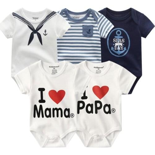 2021 Unisex Cotton Baby Girl Clothes 5PCS Cartoon Newborn Baby Boy Clothes Bodysuits Solid Print Ropa Bebe Girls Baby Clothing