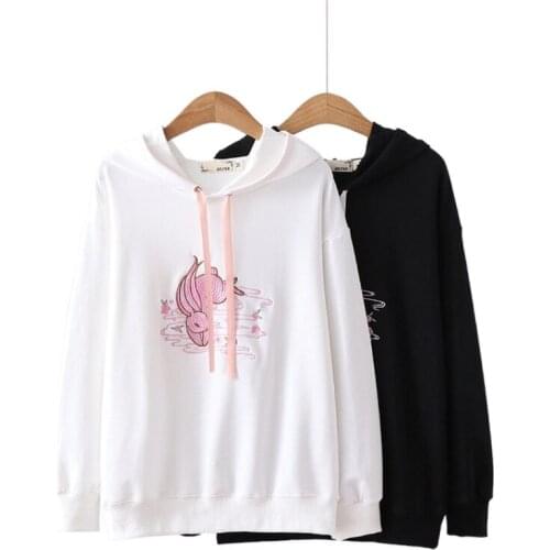 2021 Spring Cotton Hooded Sweatshirts Women Thin Korean Style Female Loose Cartoon Embroidery Harajuku Hoodies Pullover