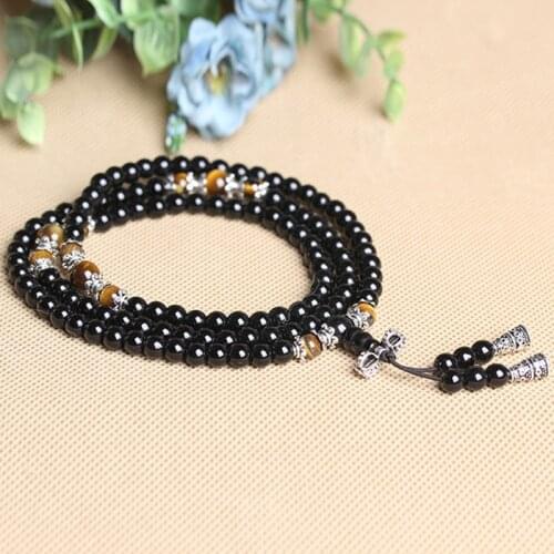 6mm Black Prayer Beads Bracelet Buddhist 108 Prayer Charm Mala Meditation Necklace Bracelet for Women Men Decor