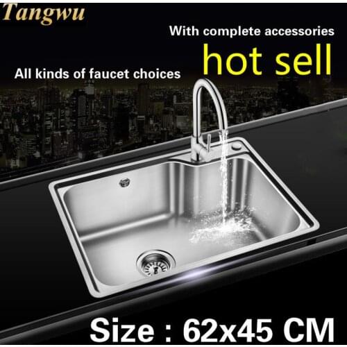 Free shipping Standard Kitchen sink 0.8 mm single slot food grade 304 stainless steel durable hot sell 62x45 CM