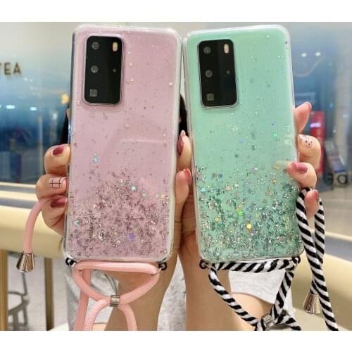 Glitter Crossbody Case for Huawei P30 P40 Pro Mate 20 Honor 10 Lite 20 30 Pro 30S 20i 10i P smart Z Y6P Necklace Lanyard Cover