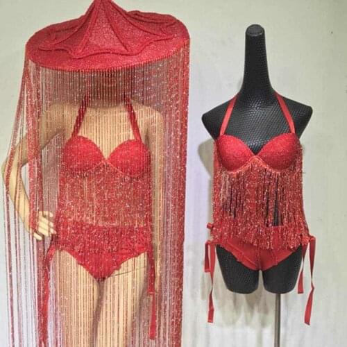 Shiny Fringe Bikini Suit Nightclub Female Singer Dancer Hoster Stage Performance Clothing Multicolor Festival Clothing DWY6040