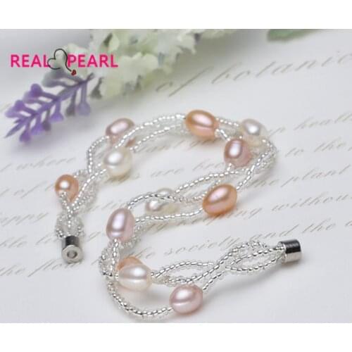 REAL PEARL Fashion Pearl Bracelet, Freshwater Pearl Jewelry Fashion Accessory 3 Color 18cm Long