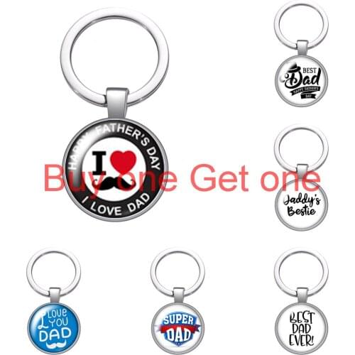 Love Dad Fathers Day Mens Glass Cabochon Keychain Bag Car Key Chain Ring Holder Charms Silver Color Keychains for Father Gifts