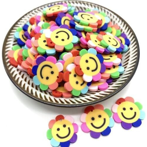20Pcs/lot 20mm Sun flower Beads Flakes Clay Beads Polymer Spacer Beads For Jewelry Making DIY Bracelet Hairpin #A89-22