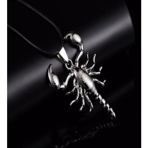 Trendy Stainless Steel Animal Scorpion Pendant Leather Chain Necklace For Women Men Jewelry Gifts For Family Friends Necklaces