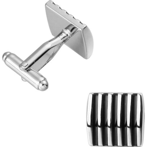 Black Stripes Paint Square Metal Pattern Cuff Links for Shirts Cuff links Glossy Exquisite Button High Quality Cuff-links KC526