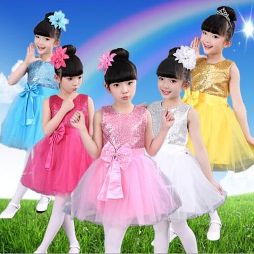 Childrens ballet new costumes sequined yarn skirt garden chorus wear girls princess dress dance costumes show fluffy skirt