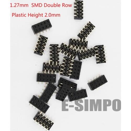 100pcs 1.27mm SMD Double Row Short Version PH2.0mm Female Header 2x3/4/5P/6-50P Gold SMT PCB female Pin Header Socket Connector