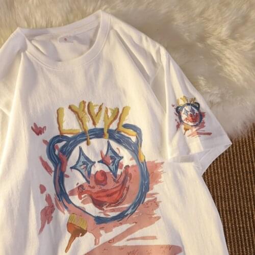 Vintage Funny Shirt Men Summer Clown Print T shirt Oversize Plus Size 100% Cotton Student Streetwear Teens Top Short Sleeve Male