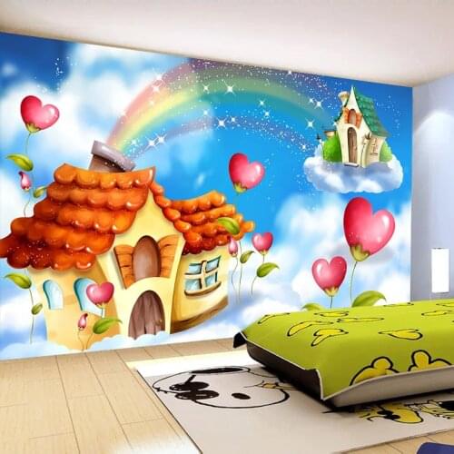 Blue Sky White Clouds Rainbow Castle Mural Papel De Parede 3D Children Room Bedroom Baby Room Kindergarten Wall Decoration Paper