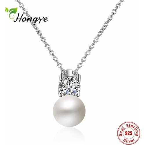 Hongye 925 Sterling Silver Pearl Necklace Ball Big Zircon Silver Color Simple For Females Girl Party Birthday Gift Fine Jewelry
