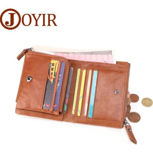 JOYIR Men Genuine Leather Purse Mens Business Coin Purse Credit Card Holder Rfid Wallet Male Zipper&Hasp Trifold Wallet Man