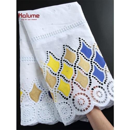 Kalume Hole African 100% Cotton Lace Fabric High Quality Pure Cotton Dubai Lace Fabric With Stones For Nigerian Party Sews F2258