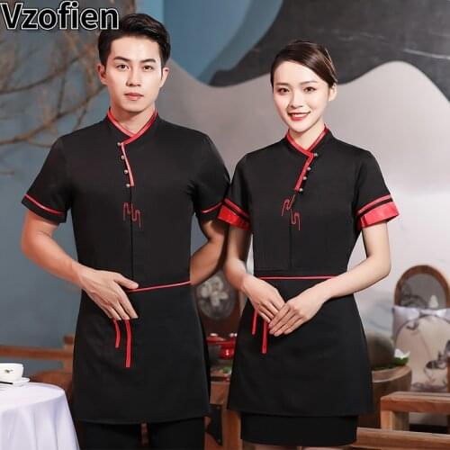 Chinese Hotel Waiter Work Clothes Short Sleeve Fast-food Waitress Uniform Teahouse Restaurant Hot Pot Shop Cooking Work Wear