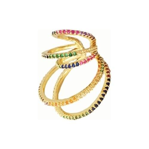 New Gorgeous Gold Color Plating Special Shape Colorful Zircon 5 Row Ear Clip For Women Girl Elegant Party Dinner Decoration