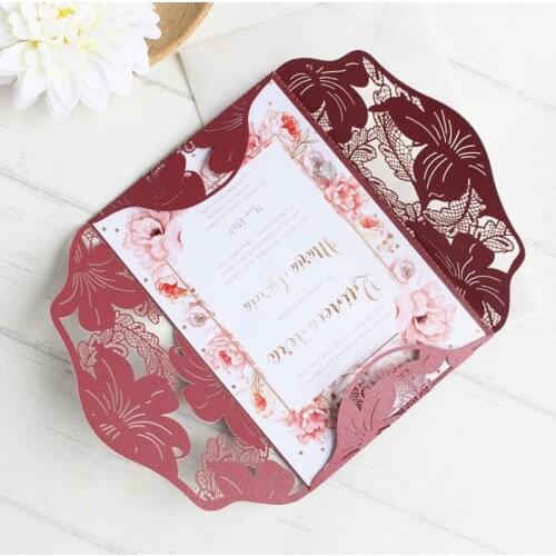 Lotus envelopes for invitations laser cut wedding invites wholesale burgundy gold navy blue pink customized supply