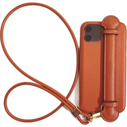 For Iphone 12 Pro Leather Chain Mobile Phone Case For Iphone 12 Pro Lanyard Texture Wristband Mobile Phone Case