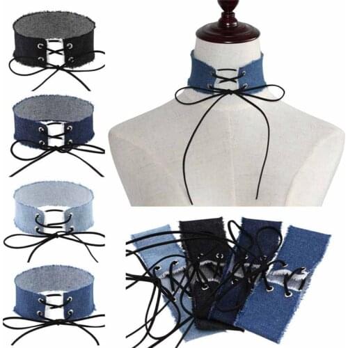 Cool Harajuku Denim Steampunk Choker for Women Sexy Night Club Necklace Fashion Collar Choker Girl Punk Jewelry Accessory