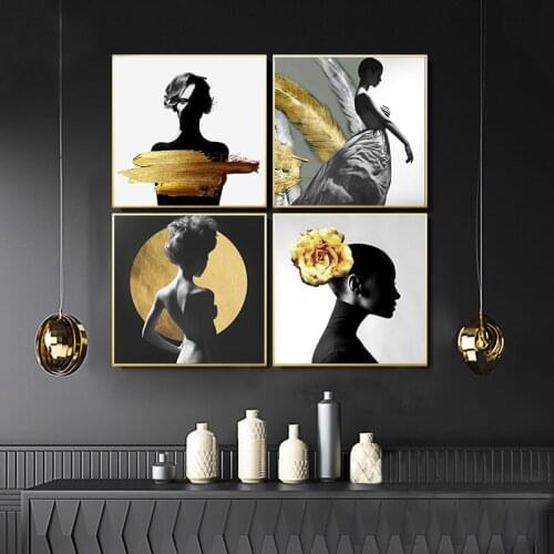 Square Modern Character Fashion Sexy Golden Deer Canvas Art Printing Poster Pictures Wall Bedroom Living Room Home Decoration